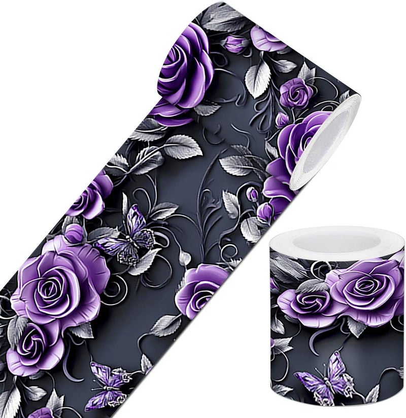 IVN Wallpaper Border Peel and Stick Wall Floral Decorative Wall Trim Self Adhesive Border for Walls Mirror Frame Accent Strip for Bedroom Kitchen LivingRoom 4x196 Inch - Image 1